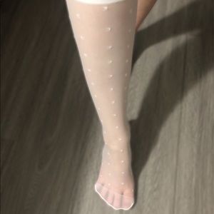 White Square Design Knee High Tights